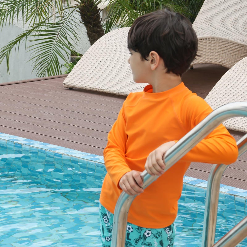 Estamico Boys' Long Sleeve Rashguard Swimwear Rash Guard Athletic Tops Swim Shirt UPF 50+ Sun Protection, Orange 2T - Image 2